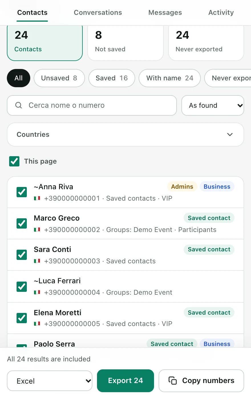 Snipdex Export WA preview screen