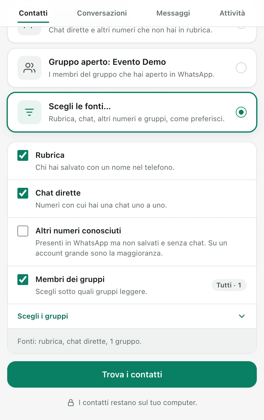 Scelta delle fonti nel prodotto
